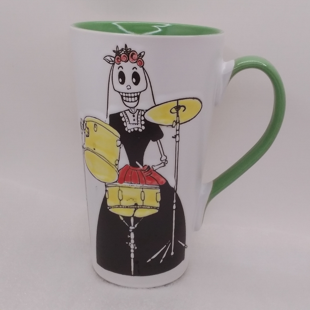 Spectrum Designz MUG Bride Skeleton Drums Tall Latte 16 oz Cup Catrina Day /Dead